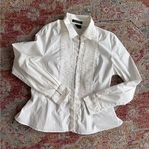 Lauren Ralph Lauren white tuxedo inspired button down shirt Size14